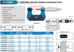 Mekanik Bölüm Dairesi Mikrometresi 343 Serisi